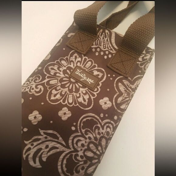 Thirty One 31 Perfect Bottle Thermal Tote Wine Cooler Gift Bag Brown Paisley - Picture 3 of 6